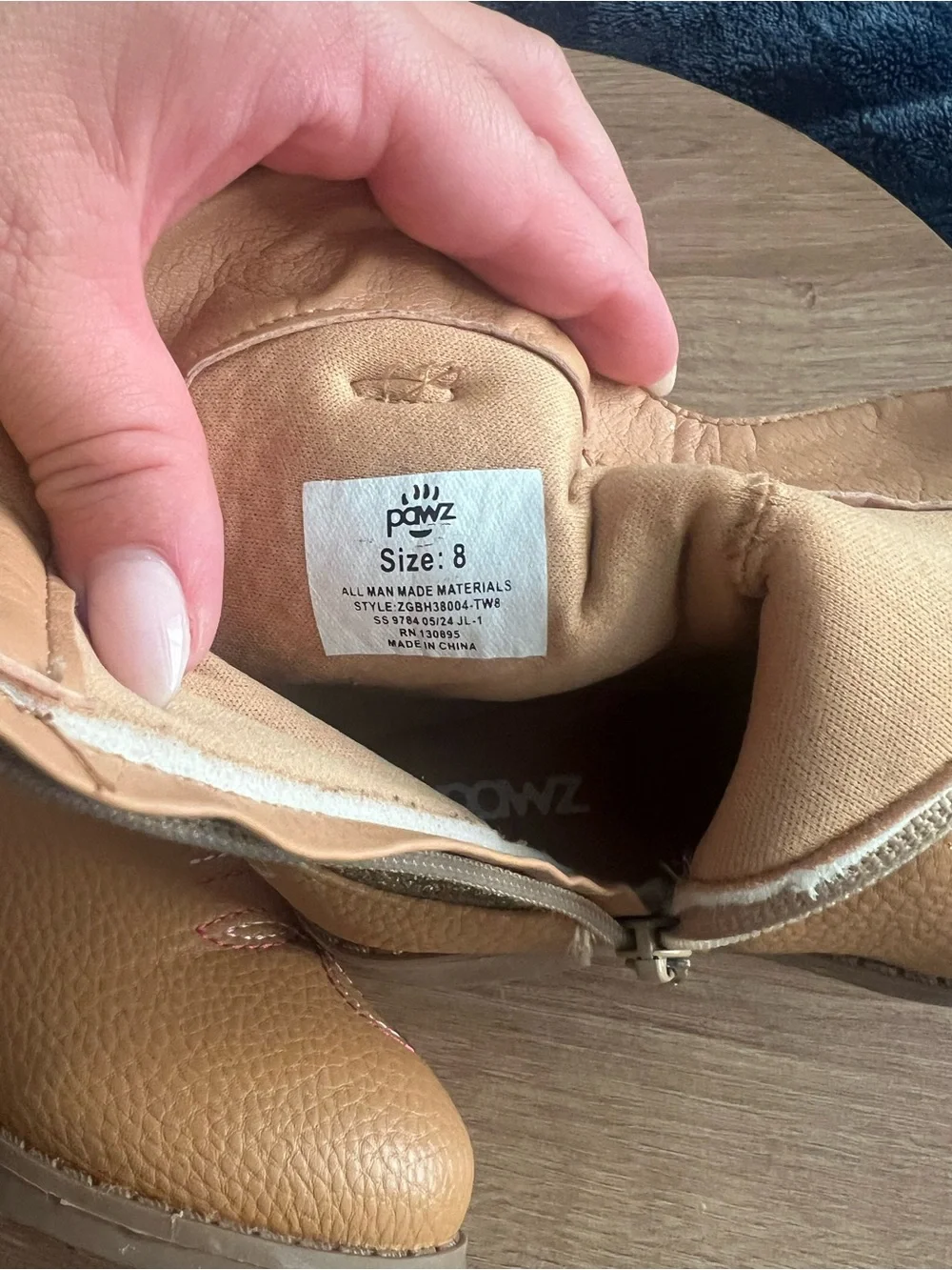 PAWZ Tan and Gold Glitter Kids Western Ankle Boots with Pink Stitching